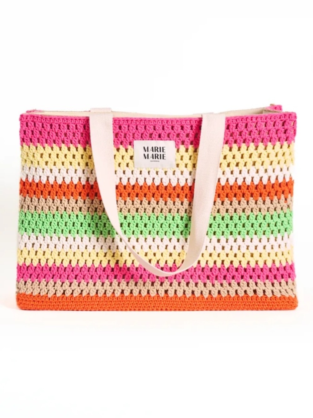 Marie-Marie Amsterdam Pien Crochet Shopper Tote - Pink, Green, Orange, Cream